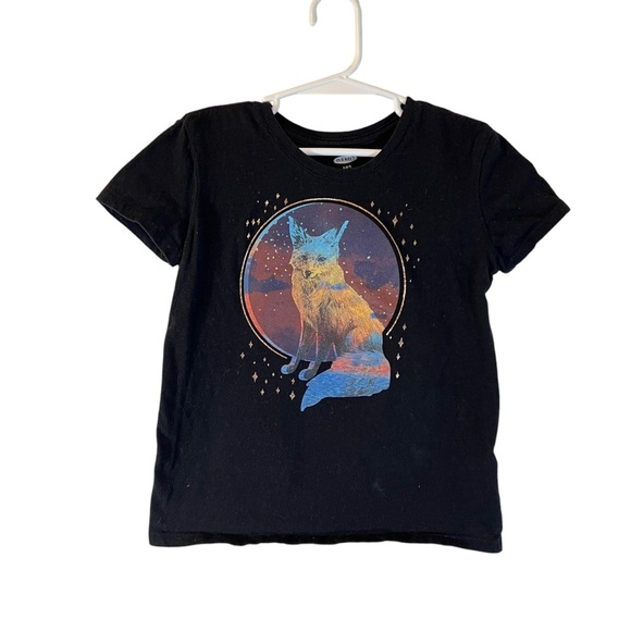 Old Navy Girls Fox Graphic T Shirt Small 6-7 Metallic Gold Stars Nature Theme - Picture 1 of 4